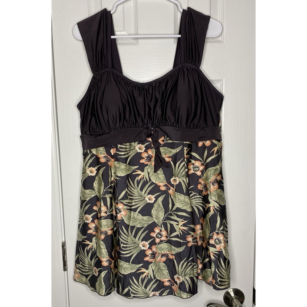 Wantdo Women's‎ One Piece Floral Pattern Bathing Suit Brown 18W-20W